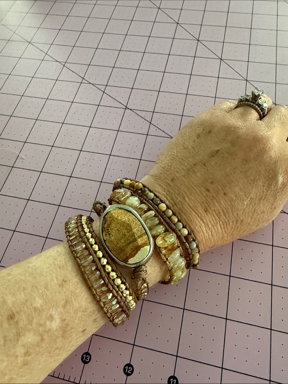 Boho Golden Brown Beaded Wrap Bracelet Stack